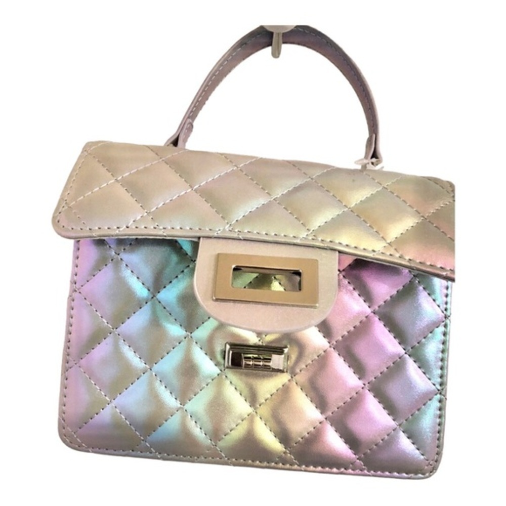 Silver holographic ombre effect quilted crossbody top handle‎ purse bag new